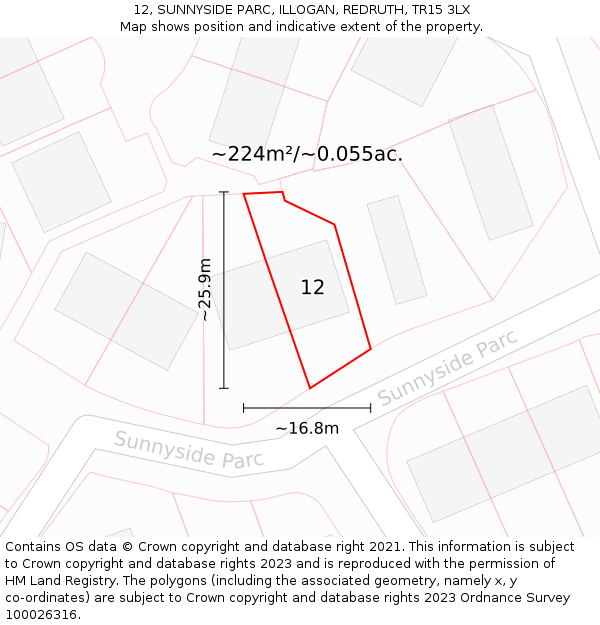 12, SUNNYSIDE PARC, ILLOGAN, REDRUTH, TR15 3LX: Plot and title map