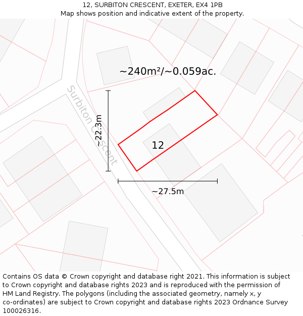 12, SURBITON CRESCENT, EXETER, EX4 1PB: Plot and title map