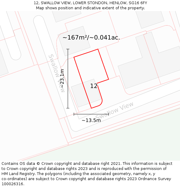 12, SWALLOW VIEW, LOWER STONDON, HENLOW, SG16 6FY: Plot and title map