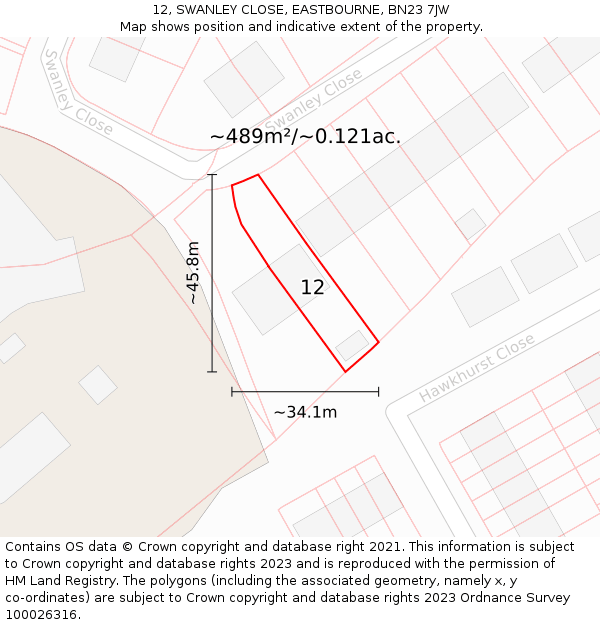 12, SWANLEY CLOSE, EASTBOURNE, BN23 7JW: Plot and title map