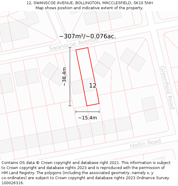 12, SWANSCOE AVENUE, BOLLINGTON, MACCLESFIELD, SK10 5NH: Plot and title map