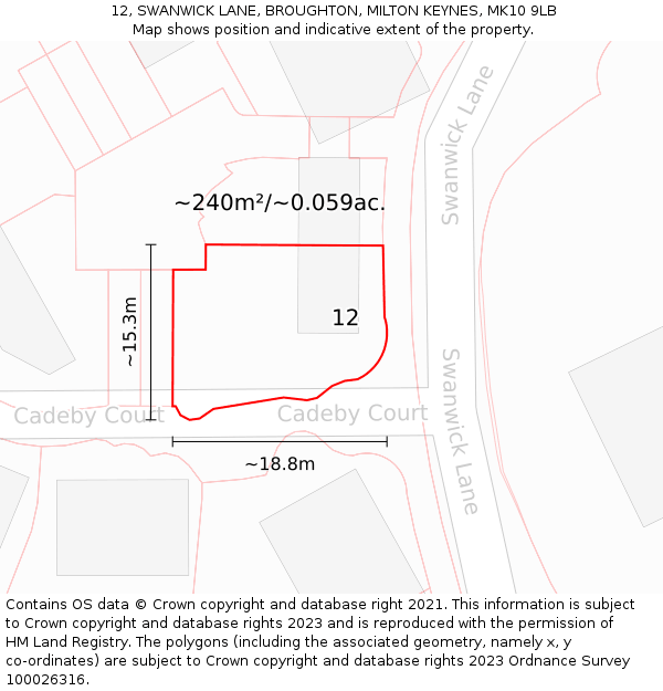 12, SWANWICK LANE, BROUGHTON, MILTON KEYNES, MK10 9LB: Plot and title map