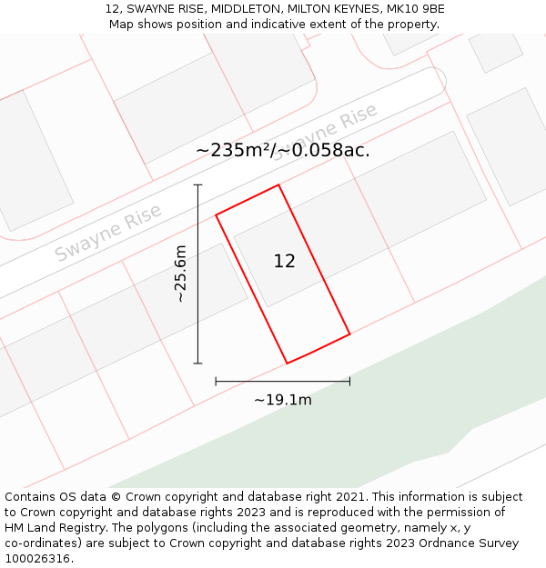 12, SWAYNE RISE, MIDDLETON, MILTON KEYNES, MK10 9BE: Plot and title map