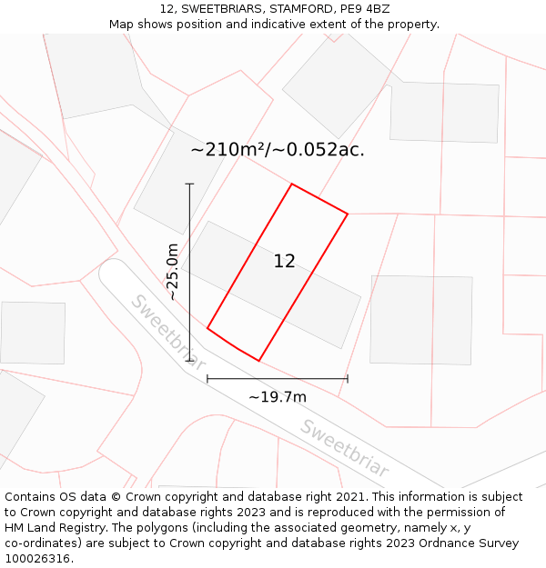 12, SWEETBRIARS, STAMFORD, PE9 4BZ: Plot and title map