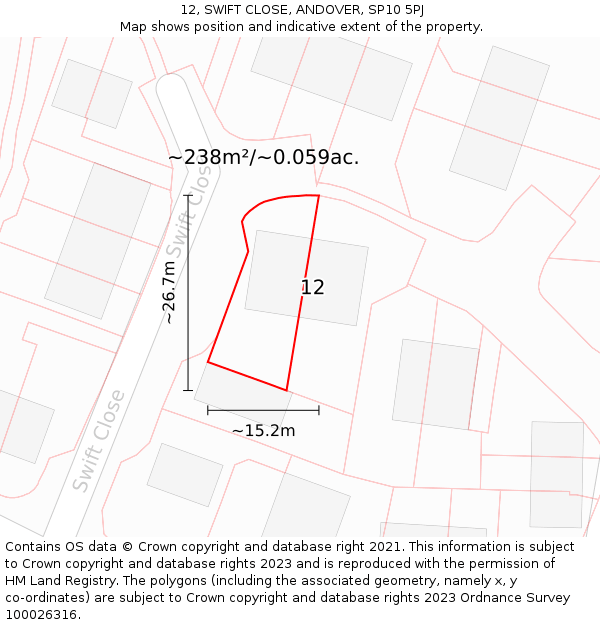 12, SWIFT CLOSE, ANDOVER, SP10 5PJ: Plot and title map