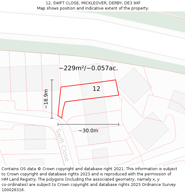 12, SWIFT CLOSE, MICKLEOVER, DERBY, DE3 9XF: Plot and title map