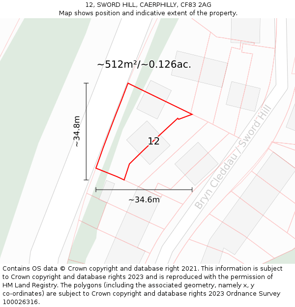 12, SWORD HILL, CAERPHILLY, CF83 2AG: Plot and title map