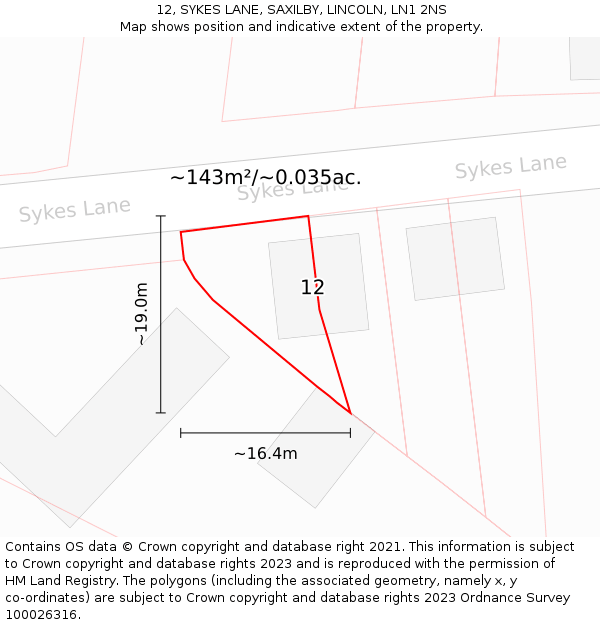 12, SYKES LANE, SAXILBY, LINCOLN, LN1 2NS: Plot and title map