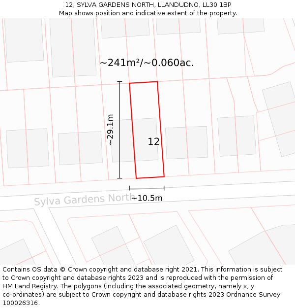 12, SYLVA GARDENS NORTH, LLANDUDNO, LL30 1BP: Plot and title map