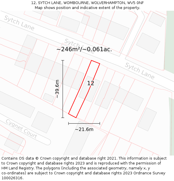 12, SYTCH LANE, WOMBOURNE, WOLVERHAMPTON, WV5 0NF: Plot and title map