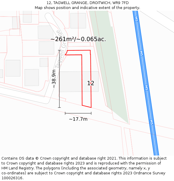 12, TAGWELL GRANGE, DROITWICH, WR9 7FD: Plot and title map