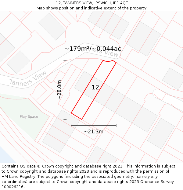 12, TANNERS VIEW, IPSWICH, IP1 4QE: Plot and title map