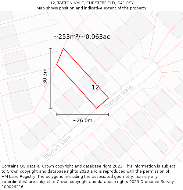 12, TAPTON VALE, CHESTERFIELD, S41 0SY: Plot and title map