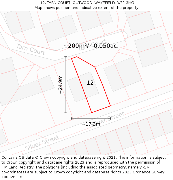12, TARN COURT, OUTWOOD, WAKEFIELD, WF1 3HG: Plot and title map