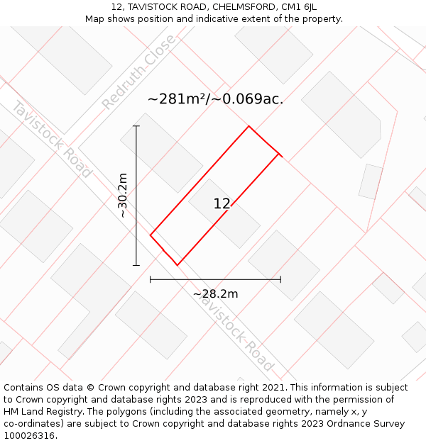 12, TAVISTOCK ROAD, CHELMSFORD, CM1 6JL: Plot and title map