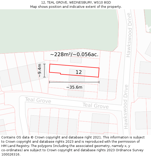 12, TEAL GROVE, WEDNESBURY, WS10 8GD: Plot and title map