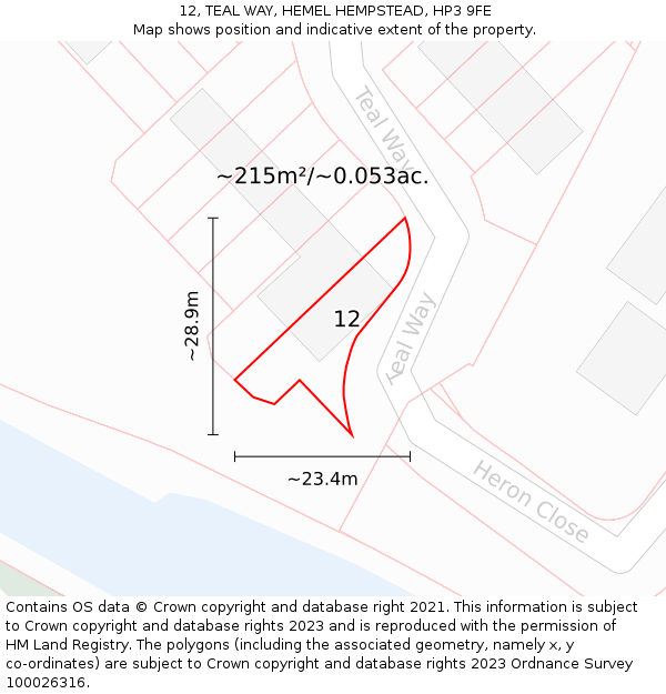 12, TEAL WAY, HEMEL HEMPSTEAD, HP3 9FE: Plot and title map