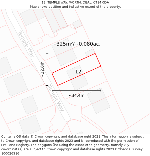 12, TEMPLE WAY, WORTH, DEAL, CT14 0DA: Plot and title map