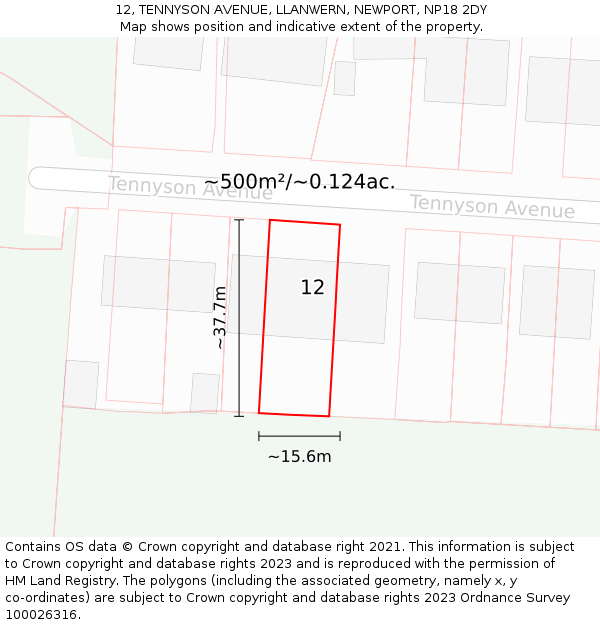 12, TENNYSON AVENUE, LLANWERN, NEWPORT, NP18 2DY: Plot and title map