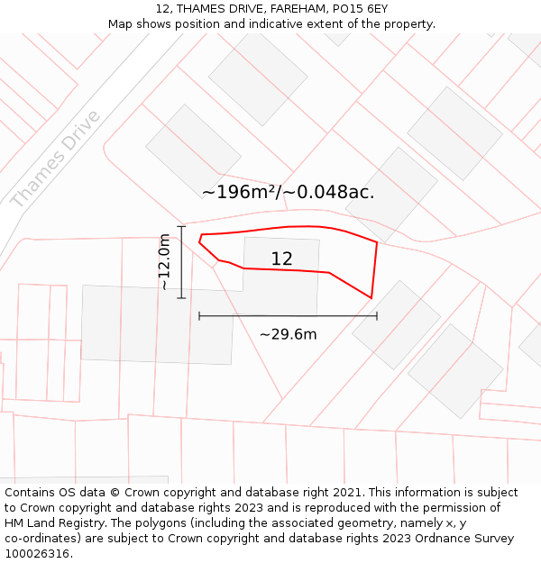 12, THAMES DRIVE, FAREHAM, PO15 6EY: Plot and title map