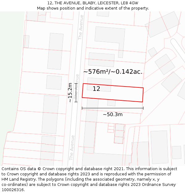 12, THE AVENUE, BLABY, LEICESTER, LE8 4GW: Plot and title map