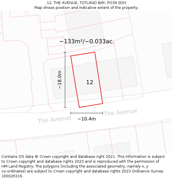 12, THE AVENUE, TOTLAND BAY, PO39 0DH: Plot and title map