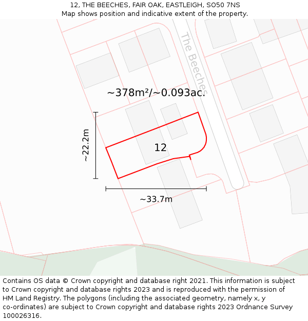 12, THE BEECHES, FAIR OAK, EASTLEIGH, SO50 7NS: Plot and title map