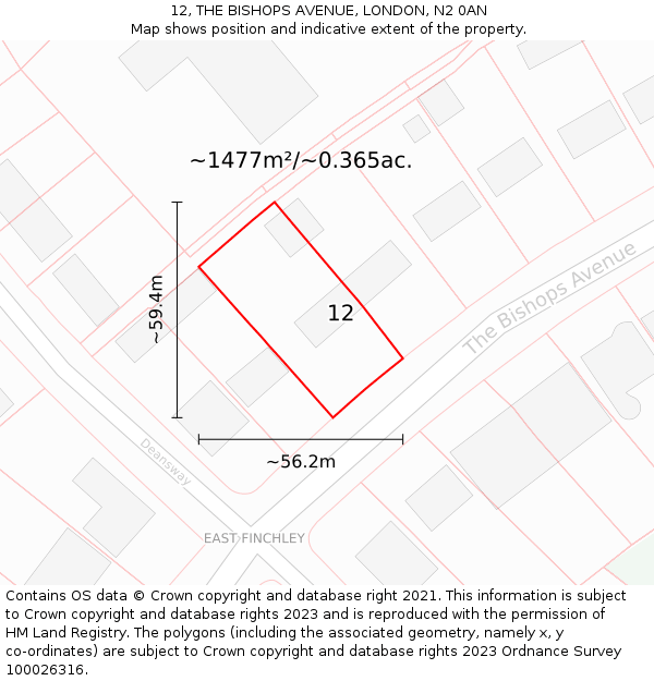 12, THE BISHOPS AVENUE, LONDON, N2 0AN: Plot and title map