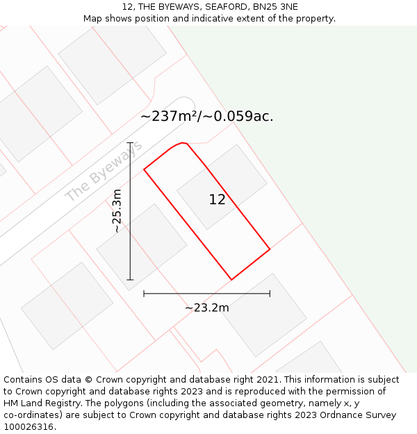 12, THE BYEWAYS, SEAFORD, BN25 3NE: Plot and title map