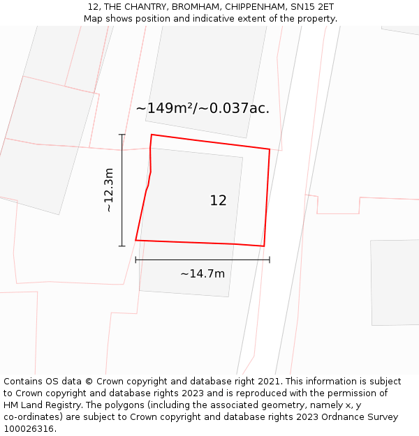 12, THE CHANTRY, BROMHAM, CHIPPENHAM, SN15 2ET: Plot and title map