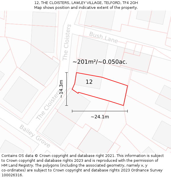 12, THE CLOISTERS, LAWLEY VILLAGE, TELFORD, TF4 2GH: Plot and title map