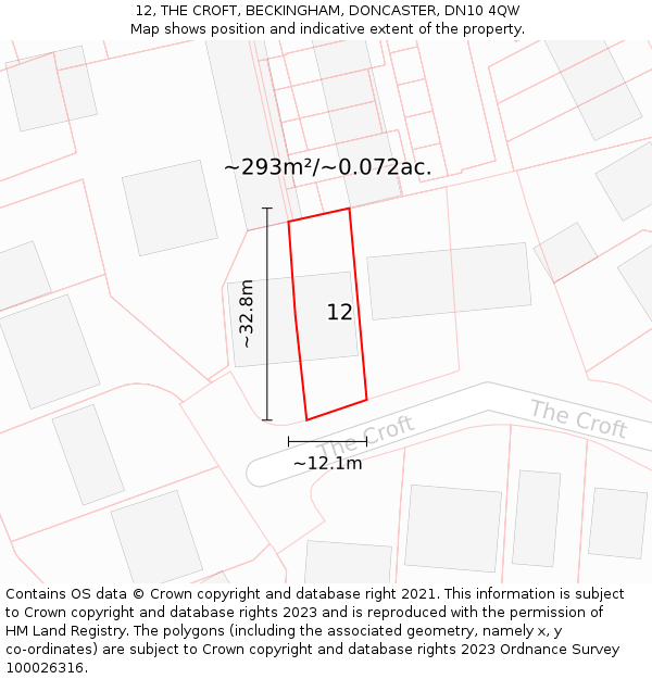 12, THE CROFT, BECKINGHAM, DONCASTER, DN10 4QW: Plot and title map
