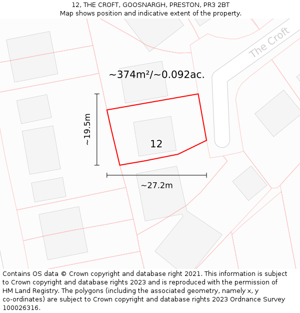 12, THE CROFT, GOOSNARGH, PRESTON, PR3 2BT: Plot and title map