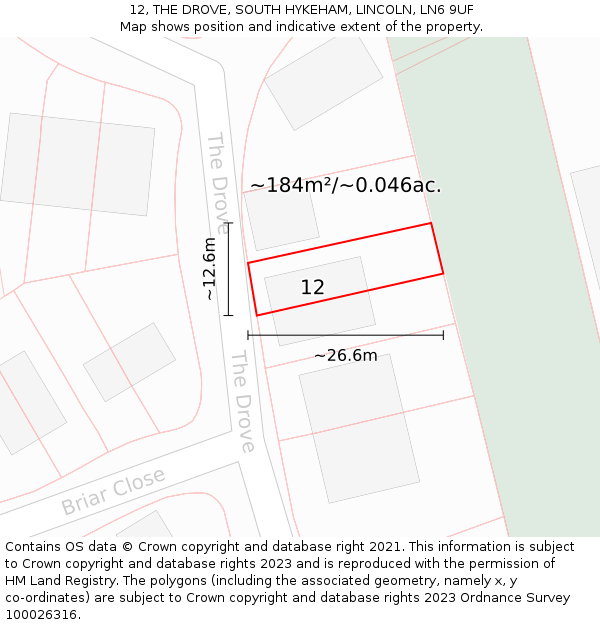 12, THE DROVE, SOUTH HYKEHAM, LINCOLN, LN6 9UF: Plot and title map