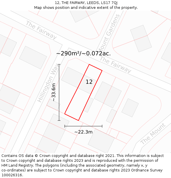 12, THE FAIRWAY, LEEDS, LS17 7QJ: Plot and title map