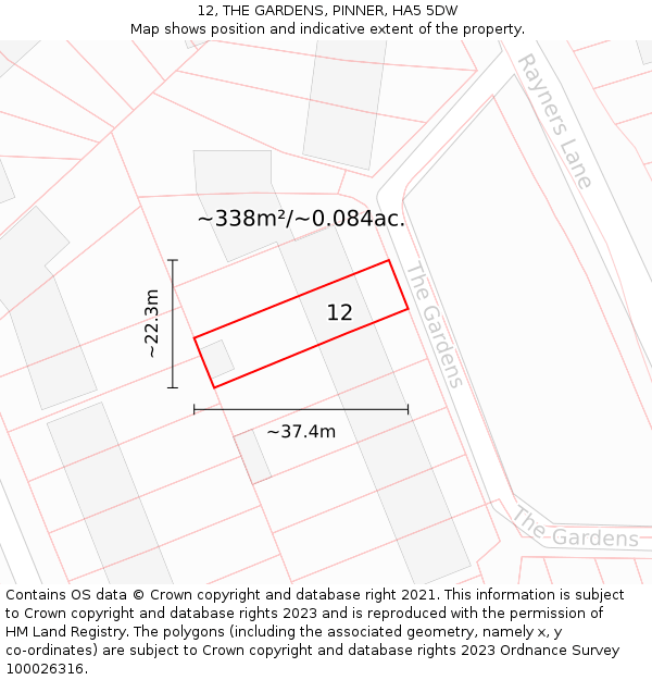 12, THE GARDENS, PINNER, HA5 5DW: Plot and title map