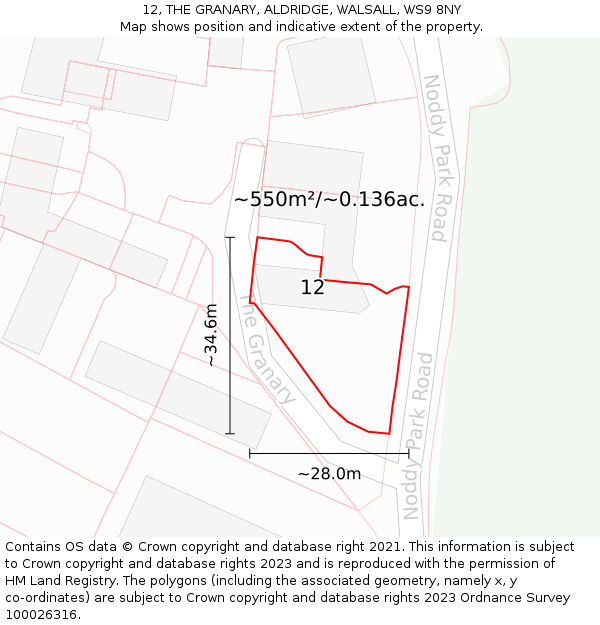 12, THE GRANARY, ALDRIDGE, WALSALL, WS9 8NY: Plot and title map