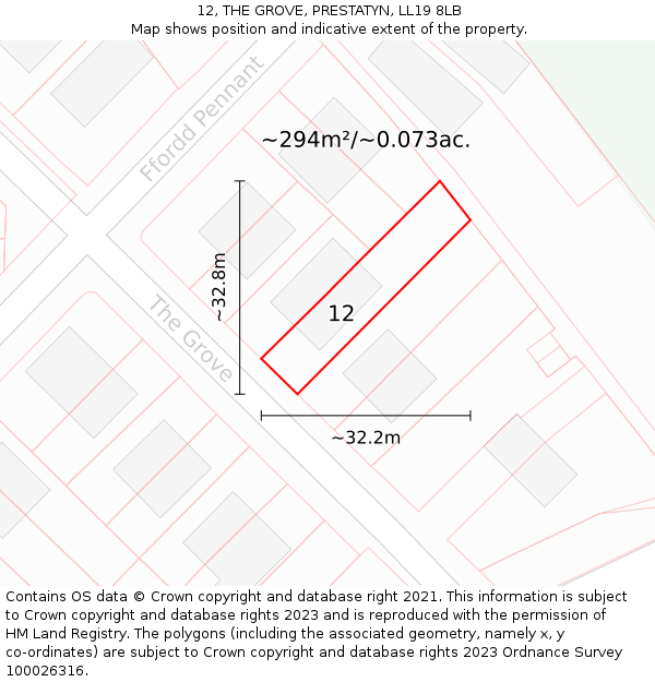 12, THE GROVE, PRESTATYN, LL19 8LB: Plot and title map