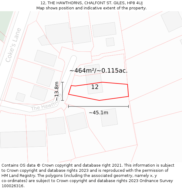 12, THE HAWTHORNS, CHALFONT ST. GILES, HP8 4UJ: Plot and title map