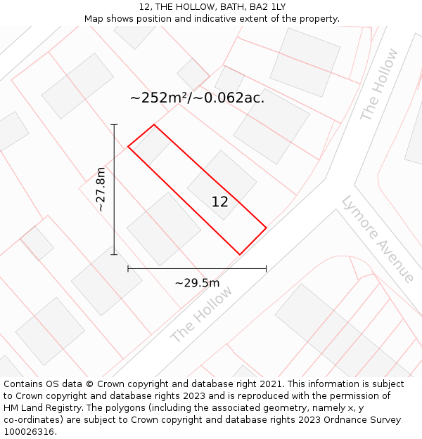 12, THE HOLLOW, BATH, BA2 1LY: Plot and title map