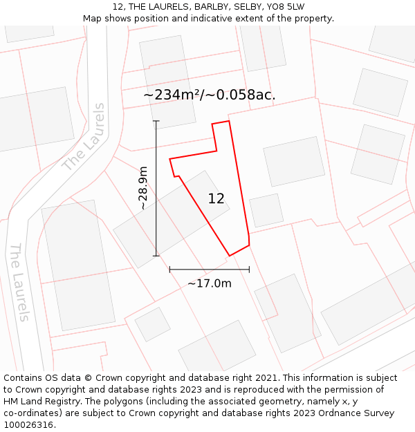 12, THE LAURELS, BARLBY, SELBY, YO8 5LW: Plot and title map