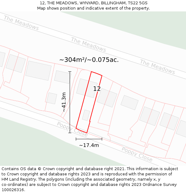 12, THE MEADOWS, WYNYARD, BILLINGHAM, TS22 5GS: Plot and title map