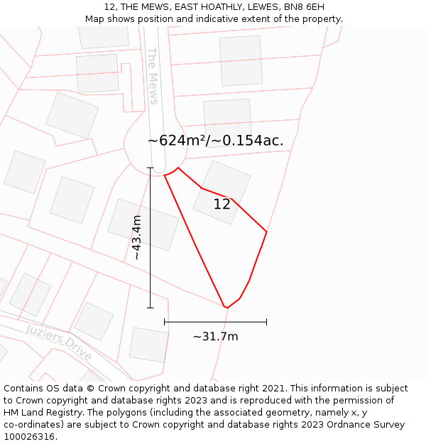 12, THE MEWS, EAST HOATHLY, LEWES, BN8 6EH: Plot and title map