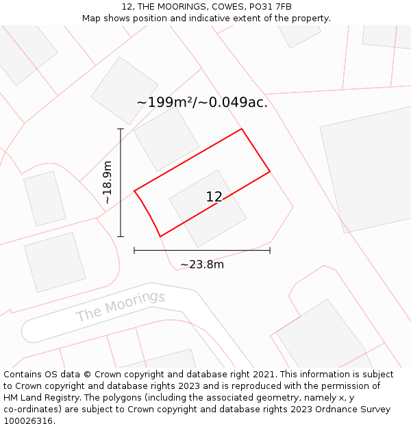 12, THE MOORINGS, COWES, PO31 7FB: Plot and title map