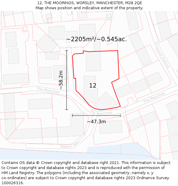 12, THE MOORINGS, WORSLEY, MANCHESTER, M28 2QE: Plot and title map