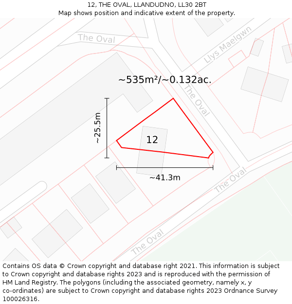 12, THE OVAL, LLANDUDNO, LL30 2BT: Plot and title map