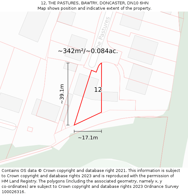 12, THE PASTURES, BAWTRY, DONCASTER, DN10 6HN: Plot and title map