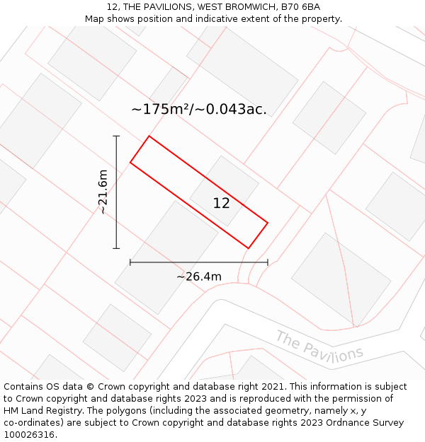 12, THE PAVILIONS, WEST BROMWICH, B70 6BA: Plot and title map