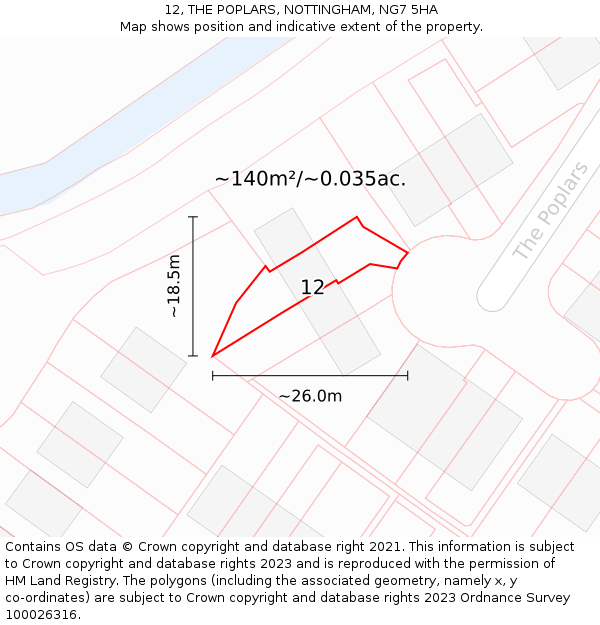 12, THE POPLARS, NOTTINGHAM, NG7 5HA: Plot and title map