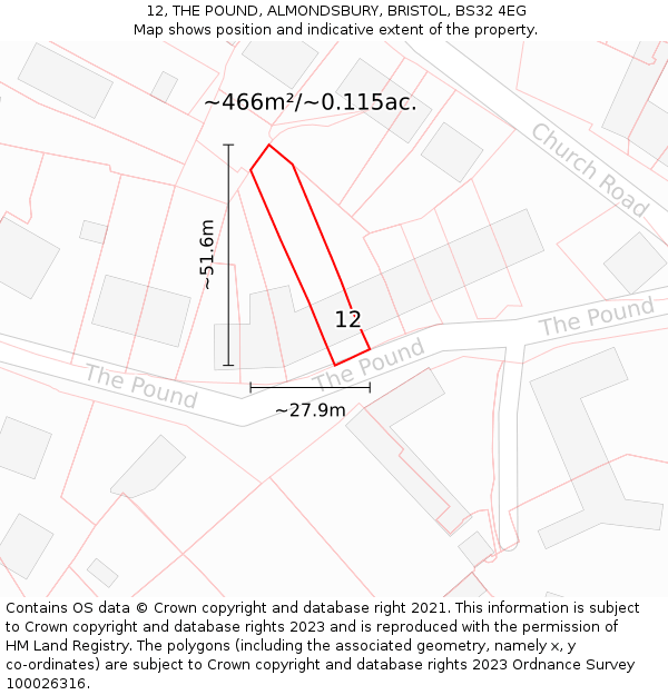 12, THE POUND, ALMONDSBURY, BRISTOL, BS32 4EG: Plot and title map